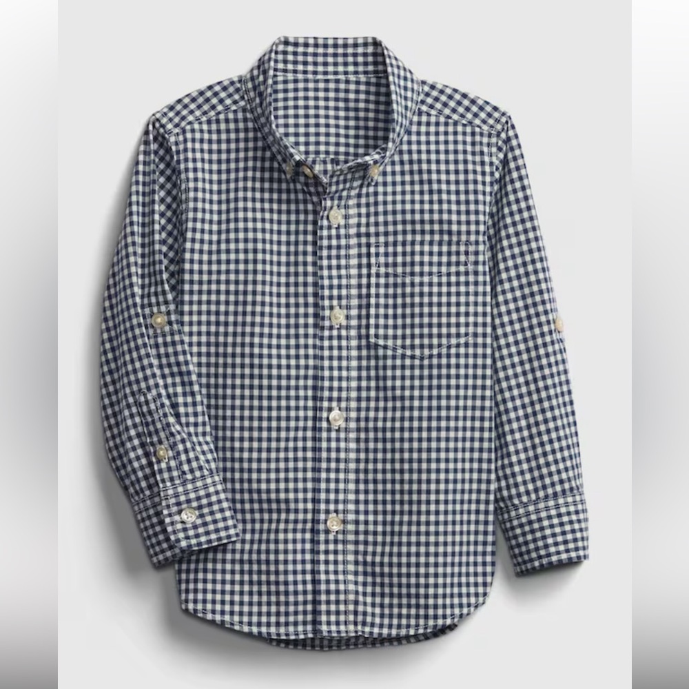 Baby Gap Toddler Poplin Gingham Button-Down Shirt - Navy & White - 3T